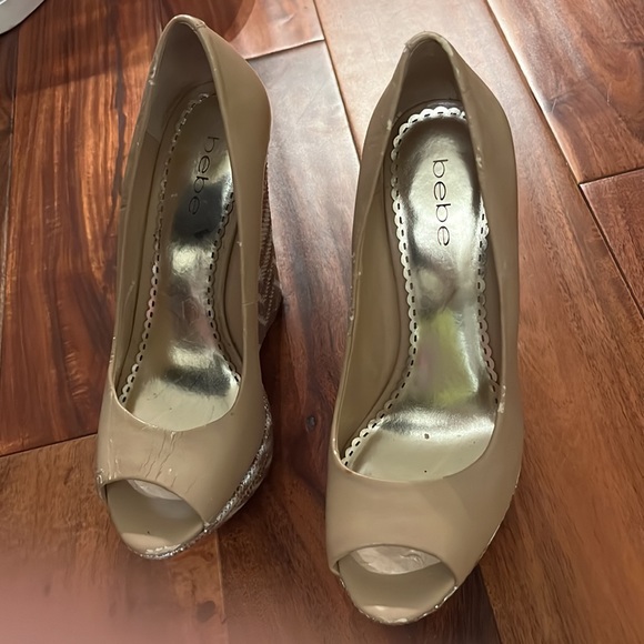 Bebe Platform Nude Wedges - Picture 2 of 3